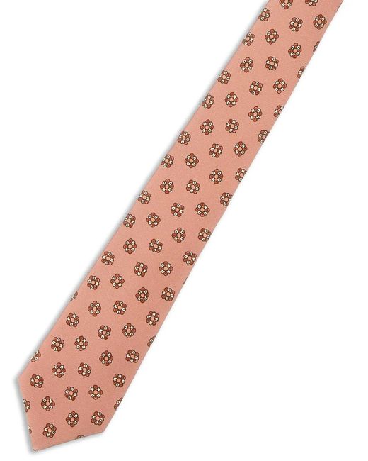 Kiton White Silk Tie With Floral Pattern for men