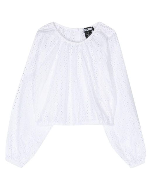 DKNY White Broderie-anglaise Cropped Blouse