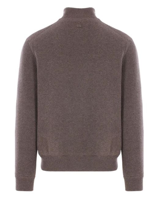 Agnona Gray Ribbed High-Neck Zip-Front Cardigan for men
