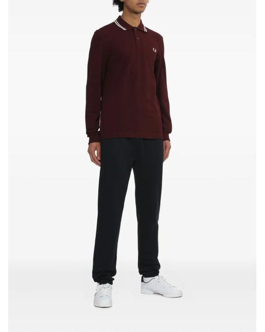 Fred Perry Red Tipped-Collar Long-Sleeve Polo Shirt for men