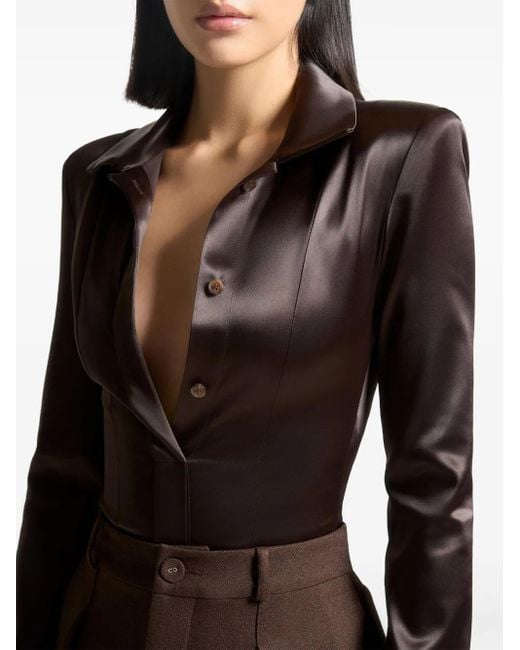 Manière De Voir Louise ワイドショルダーシャツボディスーツ Brown