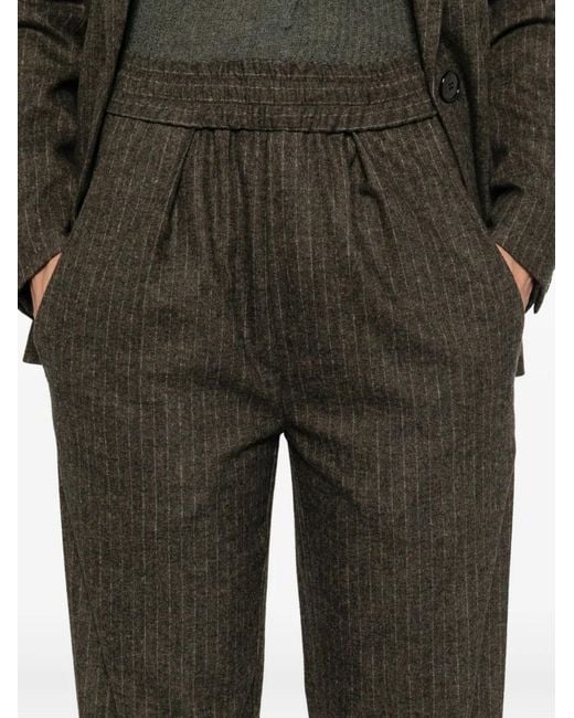 Isabel Marant Green Pinstripe Elastic-Waist Tailored Trousers