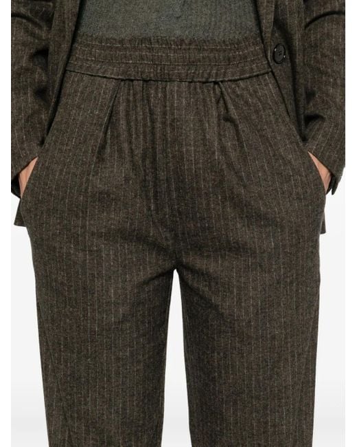Isabel Marant Green Pinstripe Elastic-Waist Tailored Trousers