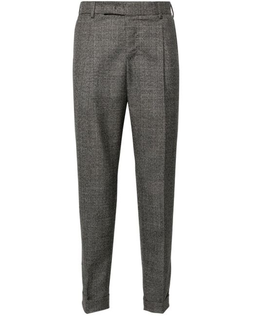 PT Torino Gray Checked Tailored Wool Trousers for men