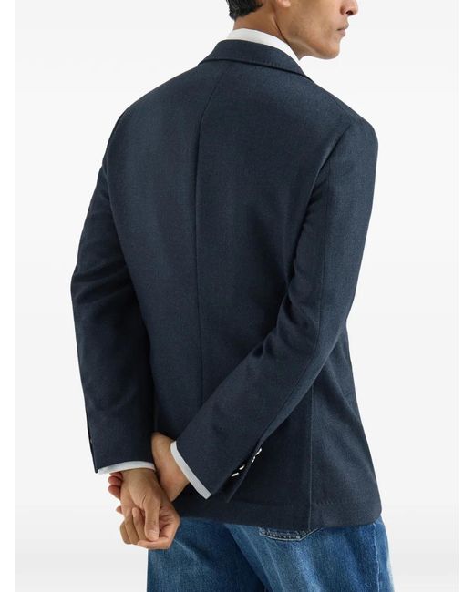 Brunello Cucinelli Blue Mouliné Virgin-Wool Twill Deconstructed Cavallo Blazer With Metal Buttons for men