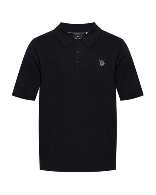 Paul Smith Black Embroidered-Logo Polo Shirt for men