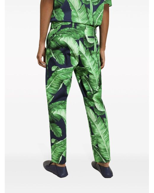 Dolce & Gabbana Green Banana Leaf-print Trousers for men