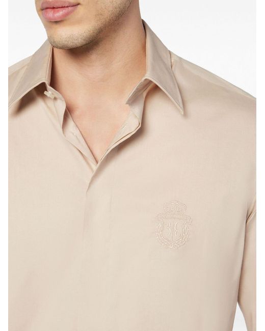 Billionaire Natural Logo-embroidered Stretch-cotton Shirt for men