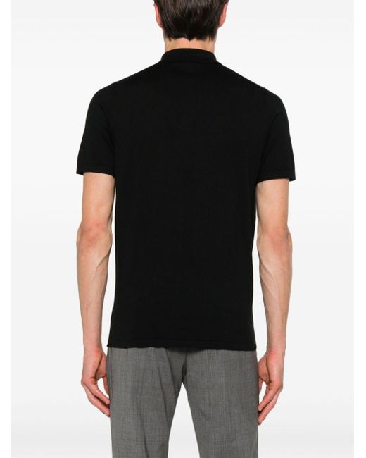 Fedeli Black Short-sleeves Cotton Polo Shirt for men