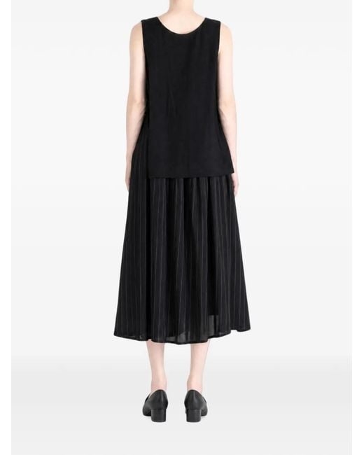 Y's Yohji Yamamoto Black Pinstripe-Pattern Asymmetric Midi Dress