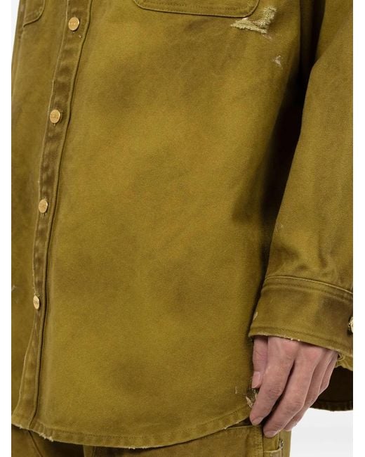 KAMIYA Green Distressed Pocket Shirt for men