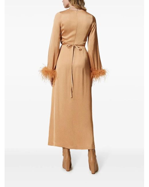 Twinset Natural Feather-Detail Satin-Finish Maxi Dress