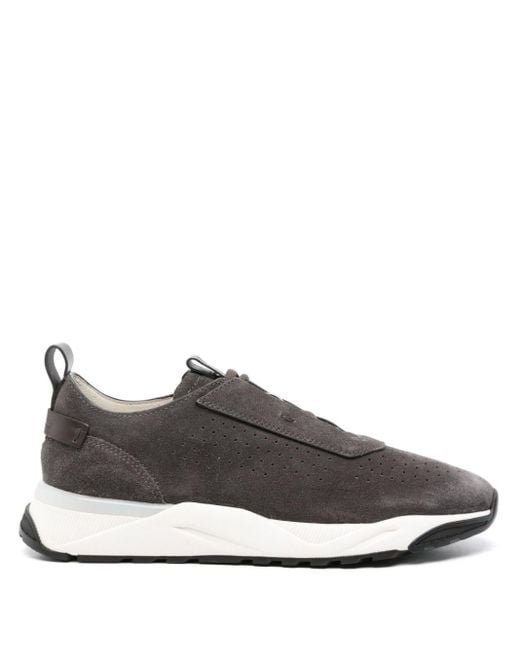 Santoni Gray Perforated Suede Sneakers for men