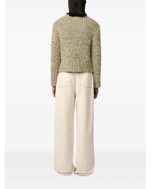 AMI Green Grüner Pullover Aus Strukturiertem Mouliné-Strick Mit Rundhalsausschnitt