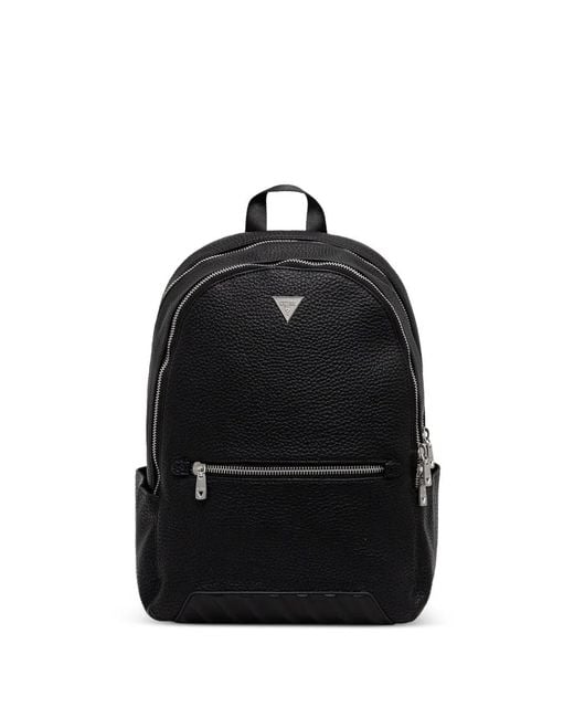Guess Black Logo-Plaque Zip Backpack for men