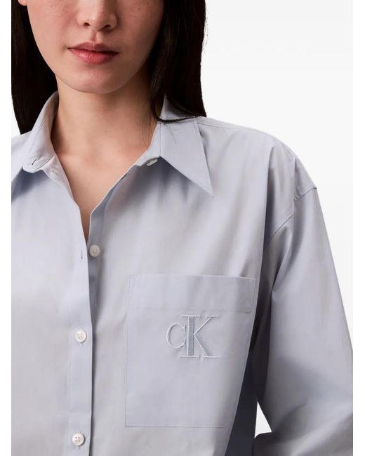 Calvin Klein White Chest-Pocket Logo-Detail Shirt