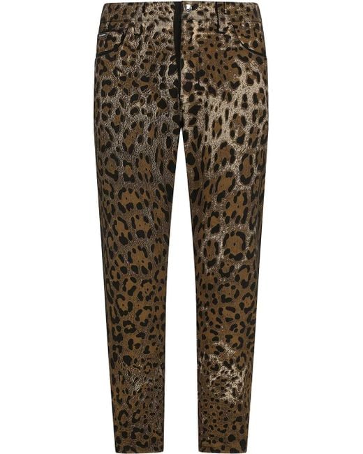 Dolce & Gabbana Brown Leopard-Print Cropped Trousers for men