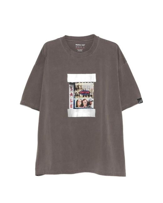 Martine Rose Gray Oversized Cotton T-Shirt With Photographic Print On The Chest And Logo On The Back for men