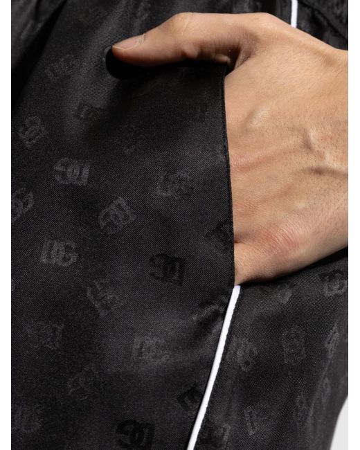 Dolce & Gabbana Black Dg Logo-Jacquard Silk Trousers for men