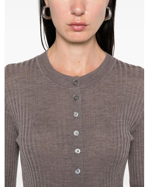 Soeur Brown Ribbed Long-Sleeve Top