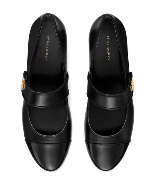 Tory Burch Mary Jane Cap Tee Leather Ballets in het Black