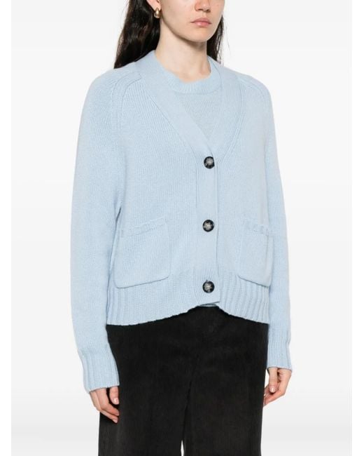 Allude Blue Patch-Pocket Button-Up Cardigan