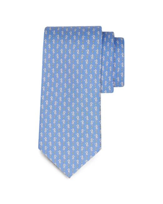 Ferragamo Blue Seahorse-Print Silk Tie for men