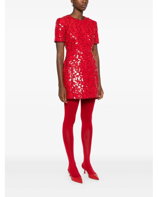 Maje Sequin-Embellished Crew-Neck Mini Party Dress in Red | Lyst