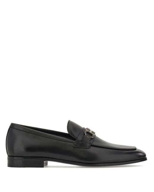 Ferragamo Black Gancini Leather Loafers for men