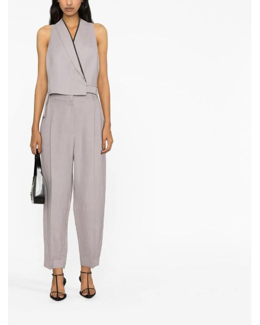 Brunello Cucinelli White Cropped Silk-Linen Gilet Jacket