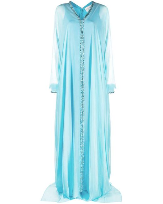 Jean Louis Sabaji Blue Crystal-embellished Tulle Kaftan Dress