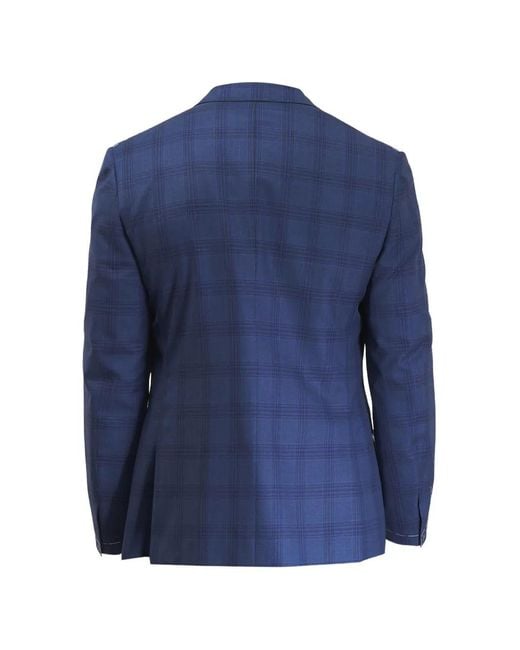 Brioni Blue Checked-Pattern Single-Breasted Blazer for men