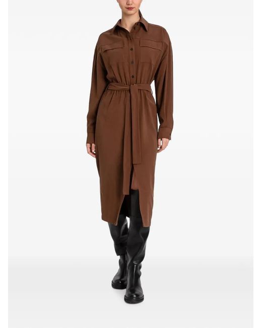 Twinset Brown Flap-Pockets Shirt Midi Dress