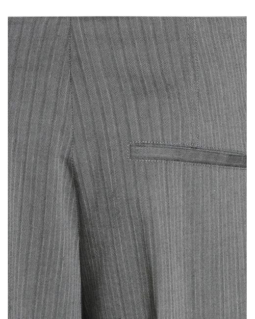 Alberta Ferretti Gray Herringbone-Pattern Pleated Trousers