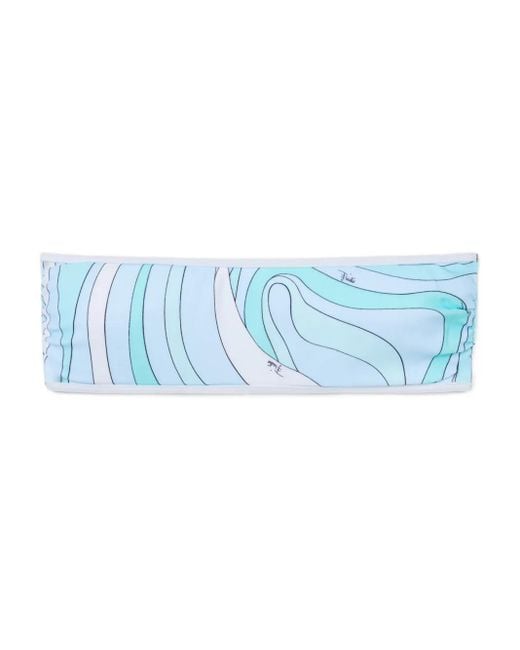Emilio Pucci Blue Marmo-Print Bandeau Bikini Top