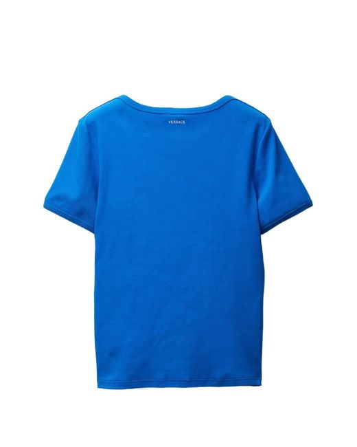 Versace Blue Embroidered Ribbed Cotton-Jersey T-Shirt for men