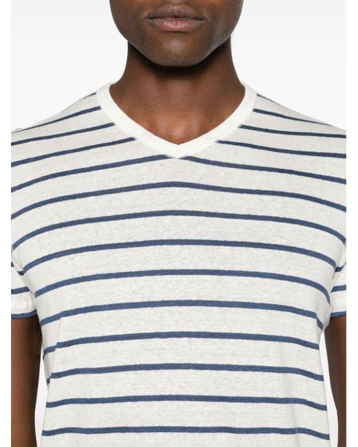 Majestic Filatures Gray Striped V-neck T-shirt for men