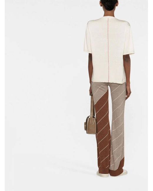 Stella McCartney Natural Diagonal-Stripe Wool Flared Trousers