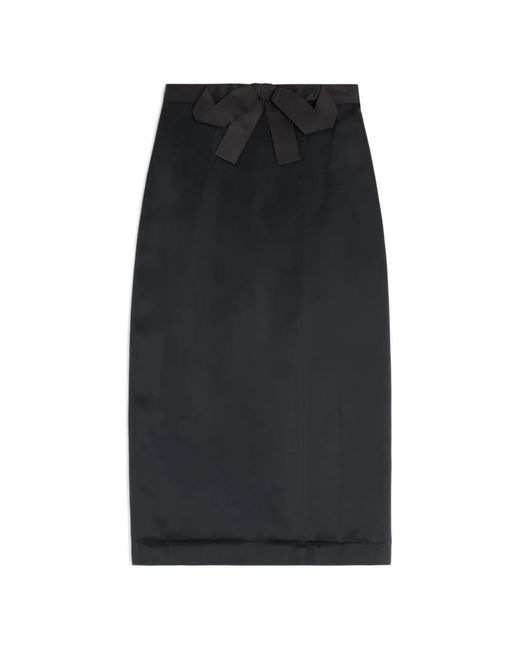 Valentino Garavani Black Bow-Detail Satin Midi Skirt
