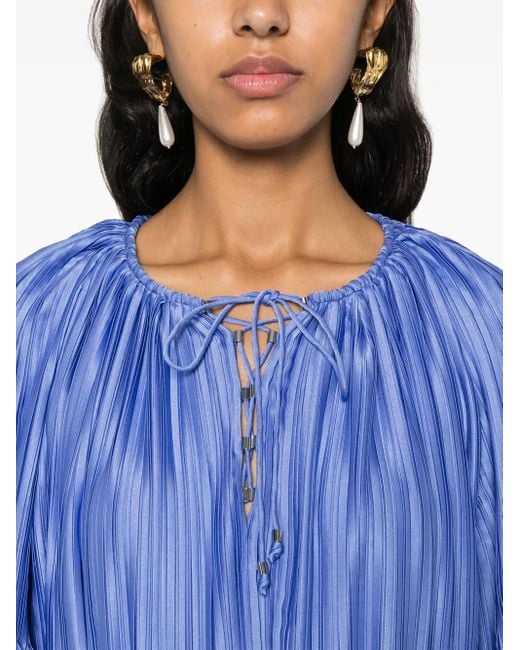 Lanvin Blue Charmeuse Plissé Top