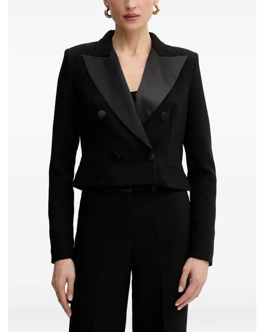 Morgan Black Double-Breasted Cropped Blazer
