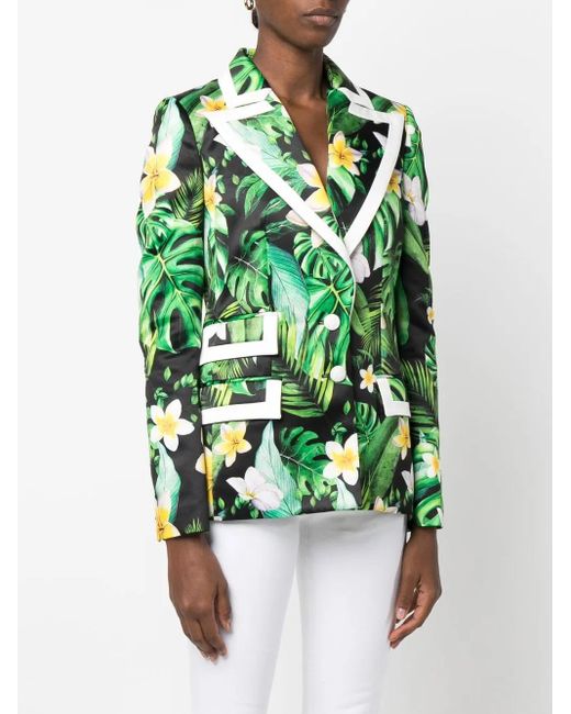 Philipp Plein Green Floral-Print Single-Breasted Blazer