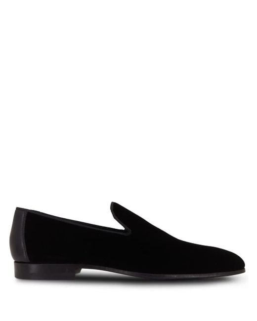 Magnanni Shoes Black Almond-Toe Velvet Loafers for men