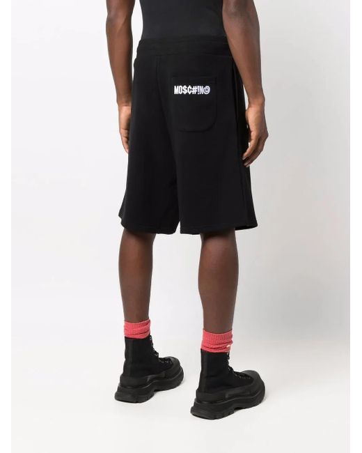 Moschino Black Embroidered-Logo Jogger Shorts for men