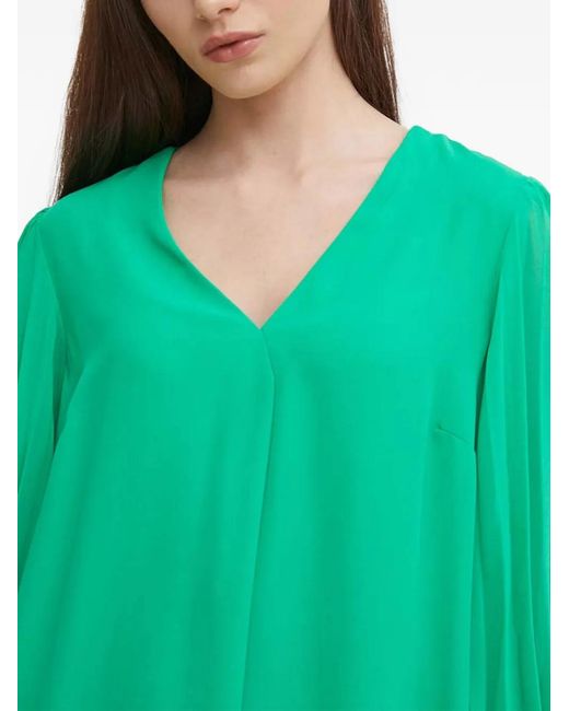 Joseph Ribkoff Green Pleated V-Neck Blouse