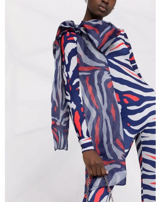 Atu Body Couture Blue Animal-Print Bow-Detail Jumpsuit
