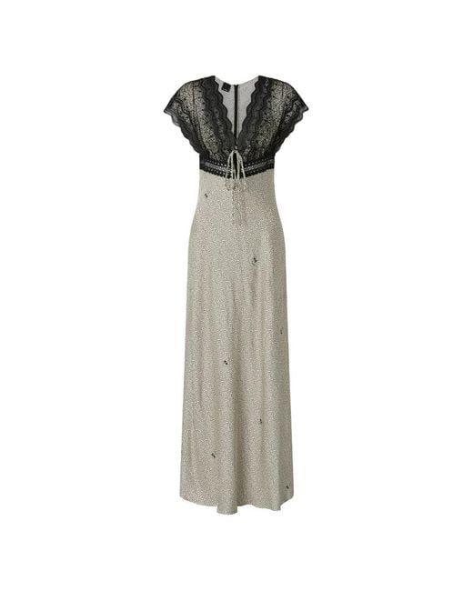 Pinko White Lace-Trimmed Polka-Dot Maxi Dress