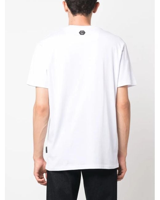 Philipp Plein White Ss Skull & Bones Round-Neck T-Shirt for men
