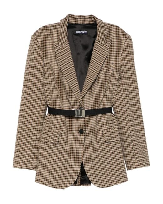 DR. HOPE Brown Check Belted Blazer