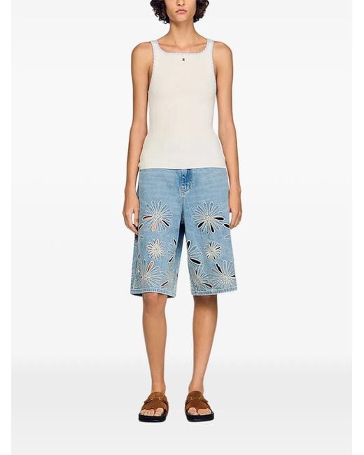 Sandro White Ribbed Vest Top